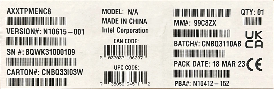 Intel AXXTPMENC8 Trusted Platform Module 2.0 NEW BROWN BOX - Image 1 of 1