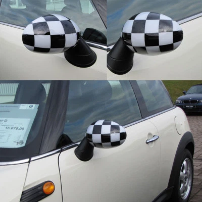 CALOTTE SPECCHIETTI CARENA BANDIERA A SCACCHI per MINI COOPER R55 R56 R57 R58 R59   - Immagine 1 di 4