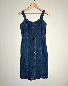 Madewell Damen blau Baumwollmischung ärmellos Denim Knopfleiste Tank Kleid Größe 2 - Bild 1 von 8