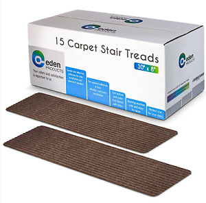 Eden Products Carpet Staircase Treads Brown 30''X 8'' 15 Pieces Adhesive Mocha