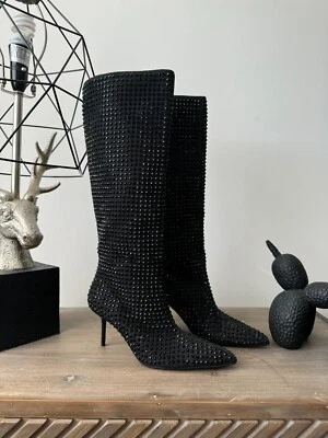 BOTAS VAQUERAS ZARA ESTRÁS NEGRAS MUJER TACÓN ALTO 3081/310 talla EU 38 UK 5 Foto 1 de 4