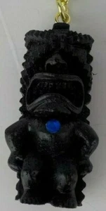KEYCHAIN TIKI BLACK TOTEM W BLUE GEM POLYNESIAN COLLECTION LOVE TIKI W TAG ALOHA - Picture 1 of 4