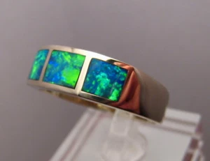  Men's Opal Ring --  14k White Gold --  Size 11 1/4 -  Australian  Gem Opal - Picture 1 of 8