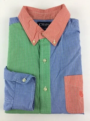 Mens Chaps Color Block Shirt L Large Long Sleeve Easy Care Gingham Check - Image 1 of 4