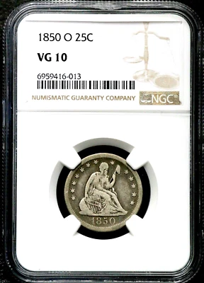 1850-O 25C Seated Liberty Silver Quarter - NGC VG 10 - New Orleans  CC212 - Image 1 of 4
