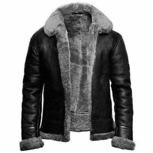 Mens Real Sheep Leather Jacket RAF Aviator B3 Bomber Pilot Flying Coat With Fur - Picture 1 of 3