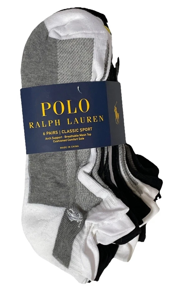 Polo Ralph Lauren Mens Classic Sport Socks, No Show/Low Cut/Tab or Quarter, 6-Pk - Image 1 of 1