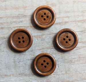 4 Dark Chestnut Buttons Natural Wood 25mm 1 inch Vintage Look - Picture 1 of 5