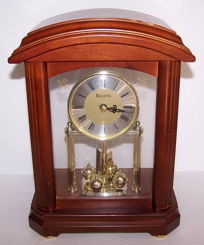 Bulova B1848 Nordale Tabletop Hardwood Mantel Desk Clock with Pendulum, Walnut Cover