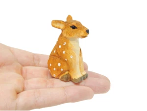Deer Figure Sculpture Miniature Wood Garden Statue Decor Cake Topper Fawn Doe - Picture 1 of 5