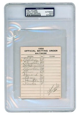 Casey Stengel Signed Handwritten 1956 New York Yankees Game Used Lineup Card PSA - Image 1 of 2