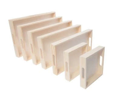 Wooden Nested Serving Trays – Set of 7 Unfinished Rectangle Trays with Handles - Image 1 of 4