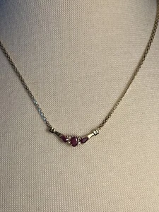 14k Yellow Gold Natural Ruby And Diamond Necklace 16 Inches Vintage - Picture 1 of 23