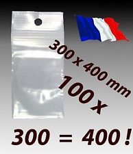 LOT 100  sachet grand pochette plastique zip 300x400 30x40 qualité alimentaire f