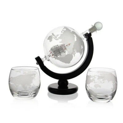 Globe Crystal Ball +2 Glasses Globe Decanter Gin Whisky Dispenser 800ml New - Image 1 of 4