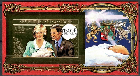 Center Africa 1983 Lady Diana Prince William Gold Foil Gold Michel Blocks 225 B Cover