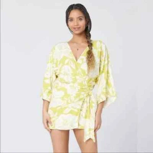 L*Space Pfeiffer Cover Up Wrap Dress in Havana Blooms Yellow Women's Sz S NWT - Picture 1 of 5