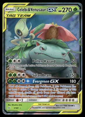 Celebi & Venusaur GX 1/181 Holo Rare GX Tag Team Up Pokemon MP - Image 1 of 3