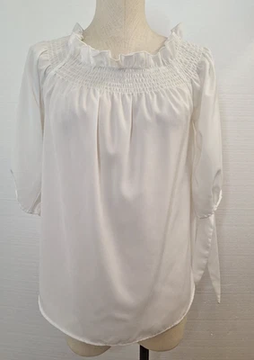 Zanzea Women’s Size M White Off The Shoulder Tie 3/4 Sleeve Blouse Top NWT - Image 1 of 4