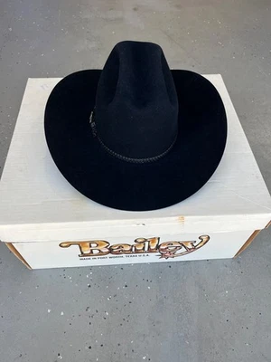 Sombrero de Vaquero Castor Vintage Bailey Clint Negro 4X Para Hombres 6 7/8 Fieltro Hecho en EE. UU. Foto 1 de 4