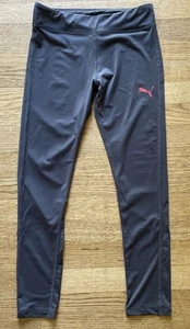 Puma Athletic Leggings Thin Gray Girls size L (12-14) Pink Logo - Picture 1 of 5