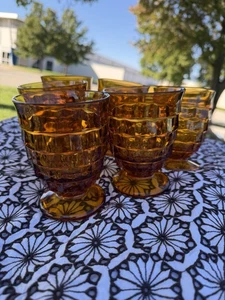 Lote 6 Vasos De Colección Indiana Cube Vidrio Ámbar Whitehall Patas 4.25" Ancho Superior - Imagen 1 de 8