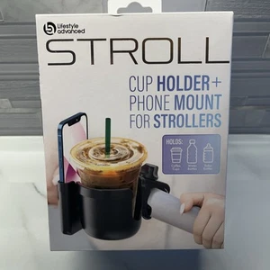 Cup Holder And Phone Mount For Strollers Universal Fit By Stroll 2 In 1 Design - Picture 1 of 5