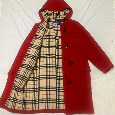 BURBERRY BLUE LABEL Duffle Coat Red Nova Check, Wool Hooded Size 40/L - Image 1 of 4