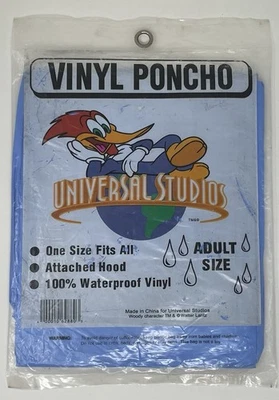 UNIVERSAL STUDIOS Woody Woodpecker Blue Adult Size Vinyl Poncho Vintage Sealed - Image 1 of 2