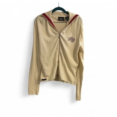 Cárdigan Harley-Davidson Vintage Crema Cremallera Completa Cuello Capucha Mezcla Algodón Mediano Foto 1 de 4