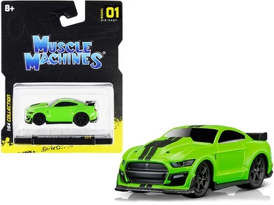 2020 Ford Mustang Shelby GT500 Diecast Model Car 1/64 Bright Green Black Stripes - Image 1 of 2