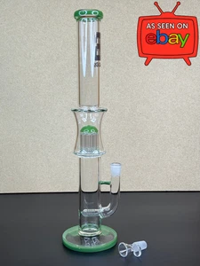 18” Double Perc Glass Bong – Green Thick Water Pipe Hookah w/ 18mm Bowl - Picture 1 of 13