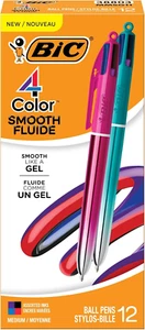 Penne a sfera retrattili lisce 4 colori punta media 1,0 mm confezione da 12 pezzi inchiostro - Foto 1 di 1