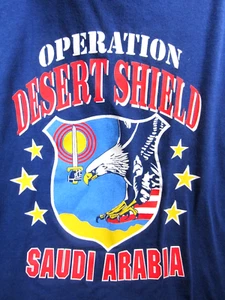 Vintage 90s Operation Desert Shield T Shirt Single Stitch MED Blue RARE - Picture 1 of 6