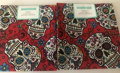 Set of 2 Fat Quarter Sugar Skulls Red Folkoric Skulls 100% Cotton 18 x 21 Inches - Image 1 of 4