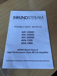 Soundstream Technologies AR Series Car Amplifier Owners Manual (New) - Picture 1 of 1