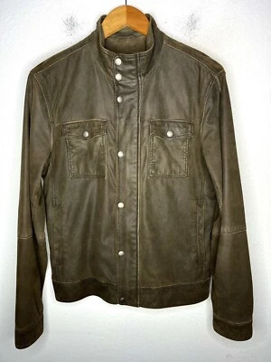 $698 John Varvatos Pequeña Marrón Cabra Gamuza Camisa Chaqueta Cuero Lujo Cera 48 Motociclista Foto 1 de 4