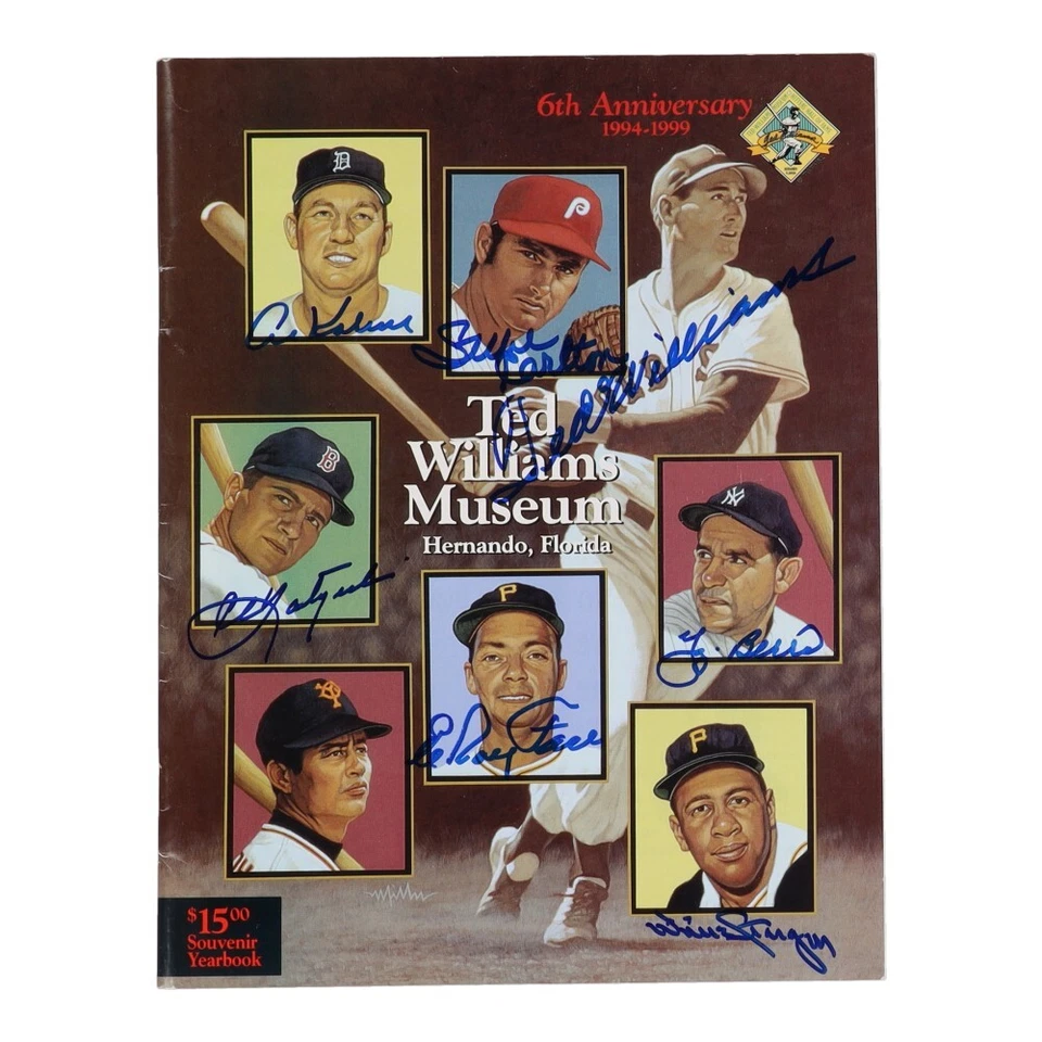 Anuario de recuerdo del Museo Ted Williams firmado por (7) con Ted Williams, Al Kaline Foto 1 de 2
