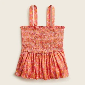 J Crew gesmoktes federleichtes Satin Nap Tank in Coral Meadow Floral S, L, XL, XXL - Bild 1 von 3