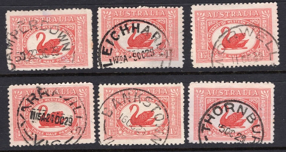 1929 Australia Swan WA Centenary Town Franks x 6 - Image 1 of 1