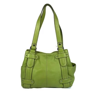 TIGNANELLO Lime Green Handtasche Double Handle Pebbled Leather Satchel Schultertasche - Bild 1 von 11