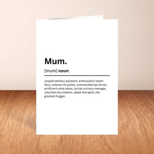 Funny Birthday Card For Mum, Dictionary Definition, Mum Jobs, Witty Card For Mum - Picture 1 of 7