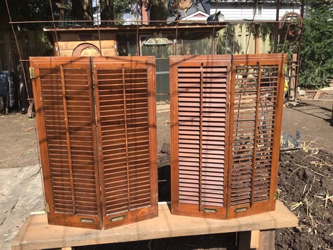 RARE~PAIR 1900 SIGNED ANTIQUE WOOD WINDOW SHUTTERS EDWARD B HINDES SAN FRANCISCO Cover