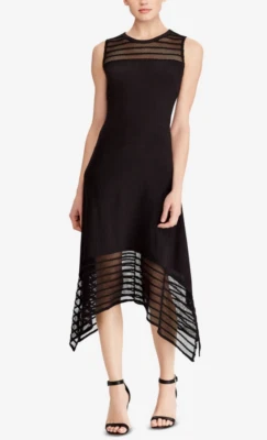 Vestido midi American Living 12 negro malla ribete elástico carrera cócteles fiesta Foto 1 de 4