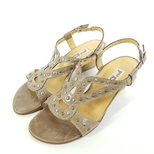 Paul Green Sandaletten Damen Gr. EU 38 UK 5 Grau Leder Nieten Sandalen Slingback - Bild 1 von 9