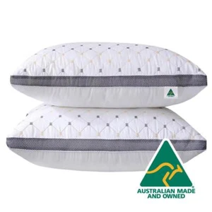 Aus Made Twin Pack Hotel Quality Grey Diamond Checked Ultra Plush Soft Pillow - Picture 1 of 5