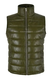 Women Padded Vest Puffer Bodywarmer Real Leather Sleeveless Quilted Waistcoat - Picture 1 of 9
