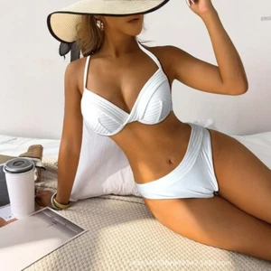Swimsuit 2025 Solid Color Sexy Bikini Women's Split Swimsuit Beach Bikini - Picture 1 of 22