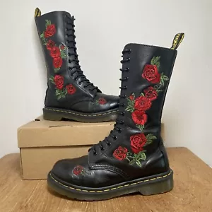 Dr Martens DM’s Vonda Embroidered Rose 1914 14 Soft Leather Boots UK 4 EU 37 VGC - Picture 1 of 23
