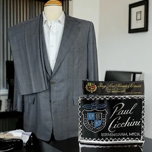 Cicchini Loro Piana Tasmanian 2 Piece Suit Mens 44R 36x29 Gray Plaid - Picture 1 of 15